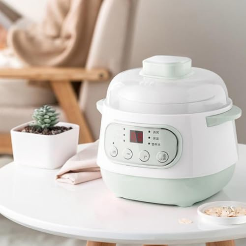 1L Gesunder Grüner Keramik-Slow-Cooker, Vogelnest-Kräutersuppentopf, Elektrischer Schmortopf mit Multifunktions-Timer für den Heimgebrauch (EU-Stecker 220 V)