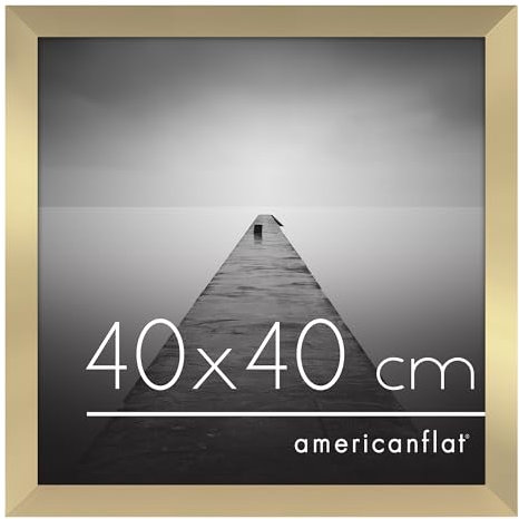 Americanflat 40x40 cm Bilderrahmen aus MDF-Holz mit bruchsicherem Plexiglas - quadratischer Fotorahmen mit integrierter Aufhängung für die Wand - Gold