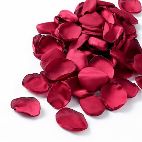 ZYOOO® 200pièces Pétales de roses artificielles Bourgogne rouge,Pétales de soie Pétales de tissu Décoration romantique pour mariages,Saint Valentin,Baby shower,Décoration de table,boîtes cadeaux