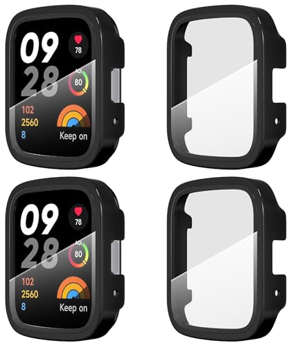 Diruite 4 Piezas Funda para Xiaomi Redmi Watch 3 Active/3 Lite Protector Pantalla Cristal Templado Incorporado,HD Ultradelgado PC Dura Carcasa Protector para Xiaomi Redmi Watch 3 Active/3 Lite Case