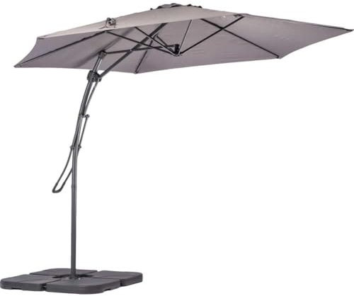 BAKAJI Ombrellone da Giardino Decentrato 3 x 3 Mt Palo in Metallo Chiusura a Leva Base a Croce Sistema Air Vent Arredamento Esterno Gazebo Piscina Giardino Terrazzo Ambienti Esterni (Grigio)