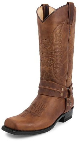 KYOESCAI Stivali da Cowboy Occidentali da Uomo con Punta Quadrata Ricamo metà Polpaccio Stivali,Marrone,46 EU