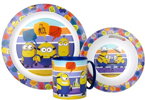 3 teiliges Kinder-Geschirrset Frühstücks-Set Essteller Müslischale Trinkbecher Kunststoff BPA-frei (Mini)
