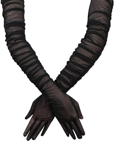 Schwarze Handschuhe Damen Lange Tüll Handschuhe Lange Spitze Transparente Handschuhe Vintage Nahtlose Handschuhe Opernparty Handschuhe für Hochzeit Abend Party Halloween Teeparty Kostüm Zubehör