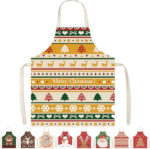 MORAINJAY Weihnachtsküchen Schürze, Weihnachtsbaum Weihnachtsschürzen, Kochschürze Weihnachts, Gelb Verstellbare Weihnachtsschürzen für Küche Backen Weihnachtensparty Weihnachts Geschenk