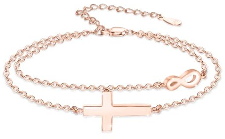 OHAYOO Kreuz Armband Damen 925 Sterling Silber Rosegold Infinity Armband Unendlichkeitszeichen mit Kreuz Schmuck Geschenke für Freundin Frauen Mädchen Mama