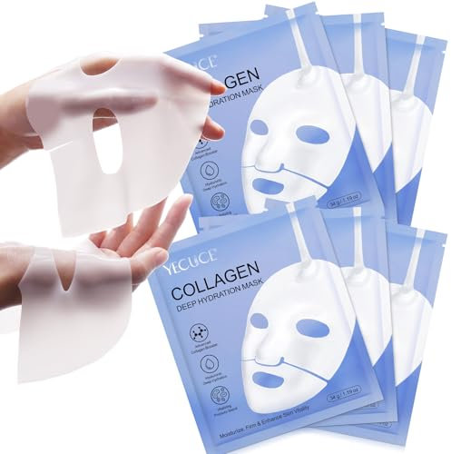 Overnight Collagen Face Mask, Korean collagen Mask Overnight, Bio-Collagen Real Deep Mask, Anti-Aging Hydrating Hydrogel Face Masks, Firming Elasticity, Reduce Fine Lines & Dullness 6PCS