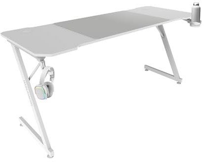 MARSGAMING MGD-X160, Scrivania Gaming Ergonomica, Superficie in Fibra di Carbonio, Struttura in Metallo, Tappetino XXL, Supporto per Cuffie e Bevande, Gestione dei Cavi, Desk Gaming 160x60cm, Bianco