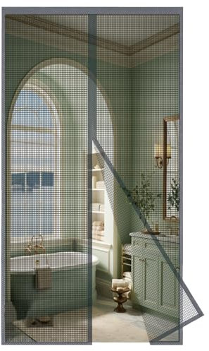 MAGICDOOR Magnetic Screen Door of Fibreglass, 115x100cm Central Opening Fly Nets for and Windows, Fine Mesh with Powerful Magnets Door Curtain, Mosquito Mesh for Bedroom Balcony-Grey