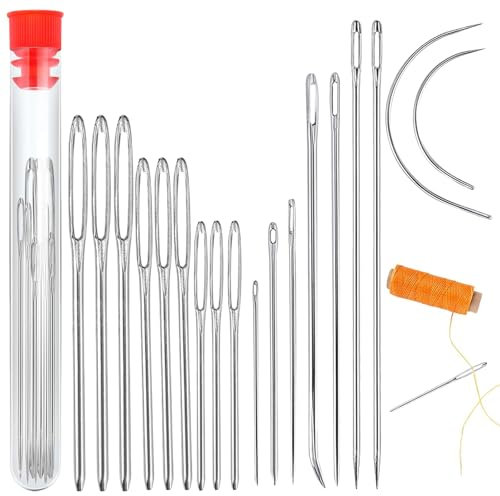 18 Stück Nähen Nadeln Set Nähnadeln Sticknadeln Nähnadeln mit Großem Öhr Stopfnadel Sticknadel Stopfnadeln Mit Großem Öhr Sticknadeln Stumpf Stopfnadeln mit 1 * Flasche, für handgenähtes Lederhandwerk