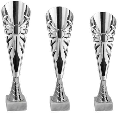 Hole Gadget Tris Premiazioni Personalizzate 36-34 - 31 cm Coppa Trofeo con Targhetta Inclusa Trofei e Coppe Varie Misure per Sport, Calcio, Basket, Volley, Eventi Sportivi Fantacalcio 12.969 (Silver)