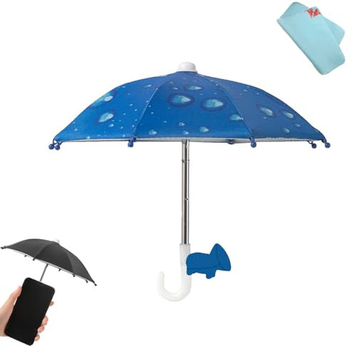 LexTex Cell Phone Umbrella Sun Shade, Outdoor Adjustable Phones Shade Cover with Mini Piggy Style Suction Cup Stand, Mobile Phone Holder with Universal Blocking for Pool Beach Cycling(1pc-Raindrops)
