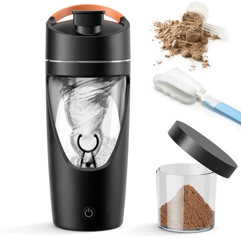 Electric Protein Shaker, 700ml Protein Shaker Bottle with Supplement Storage, Shaker for Protein Shakes USB C Rechargeable, Made with Tritan, Powerful for Smooth Protein Shakes, BPA Free, Black