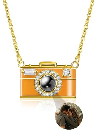 KWCLTH Personalized Camera Necklace with Picture Inside, Custom Photo Projection Necklace Customized Photo Necklace Jewelry Gifts for Women Mom Girlfriend Wife