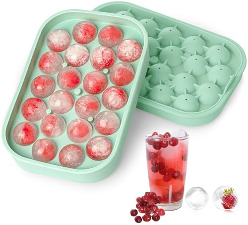 2 PCS Ice Cube Trays, Silicone Round Ice Cube Moulds with Lid, Easy-Release Ice Ball Trays for Freezer, BPA Free Ice Cubes for Whiskey, Cocktails, Coffee- Green