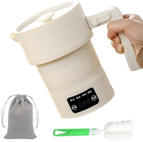 Bollitore da viaggio piccolo, 600 ml, pieghevole, mini bollitore elettrico, portatile, campeggio, viaggio, tè, caffè, latte per bambini, ufficio, hotel, con indicatore di temperatura, senza BPA