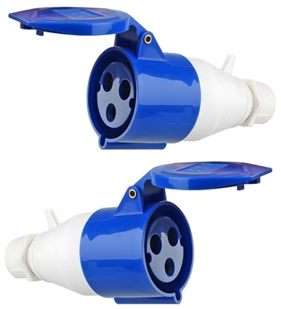 2PCS 32Amp Blue Industrial Socket, 3Pin Industrial Plug Socket IP44 32A 220-250V 2P+E Replacement Connector Sockets with Cover for Camping Caravan Construction Industry Workshop Shipyard Accessories