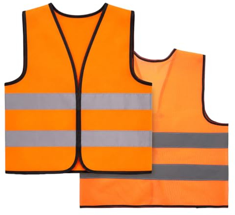 HekouJiub Chaleco Reflectante para Niños, Chaleco de Seguridad de Alta Visibilidad con Dos Líneas Reflectantes para Disfraz de Construcción, Ciclismo y Esquí (Naranja)