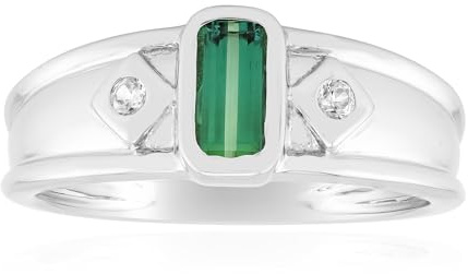Cavill Grüner Benedito-Turmalin Ring 0,363 ct Oktagon Treppenschliff, Silberring 925 Sterlingsilber plattiert mit 2 kambodschanischen Zirkonsteinen, modern und markant