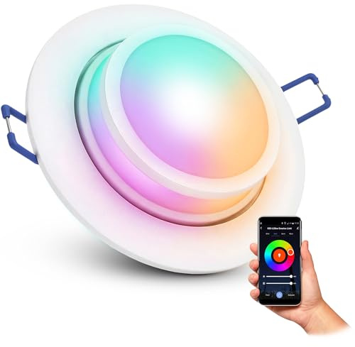 SSC-LUXon LAGO Einbaustrahler weiß indirekt Smart GU10 WLAN RGBW App | Einbauspot mit indirektem Licht - per App & Alexa steuerbar, RGB-Farblicht, blendfrei für Küche & Wohnzimmer, inkl. GU10 LED