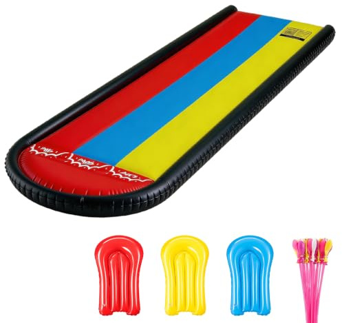 Wxeadu Triple Lawn Water Slide, 548x210cm Water Slide Mat, Lane Slip and Slide with 3 Bodyboards and Sprinkler, Water Slide for Garden with 37 Pcs Water Balloon for Adults, Backyard, Summer Outdoor