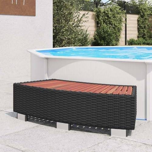 Whirlpool - Scaletta per vasca idromassaggio, 92 x 45 x 25 cm, in polyrattan, per esterni, spa, piscina, con telaio in acciaio e legno di eucalipto, nero