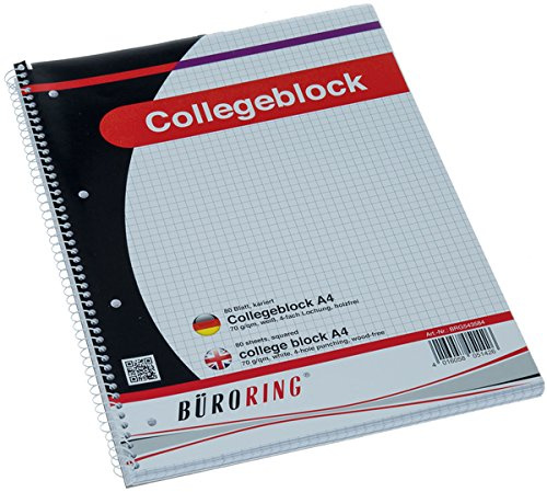 Büroring Collegeblock A4/80 Blatt kariert, holzfrei, weiß, 70g/qm