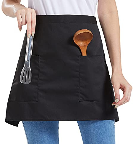 Nanxson Unisex Kellnerschürze Arbeitsschürze Kochschürze Taille Schürze | Damen Herren kurz Bistroschürze, halb Küchenschürze mit 2 Taschen für Küche, Restaurant, Café, Bar
