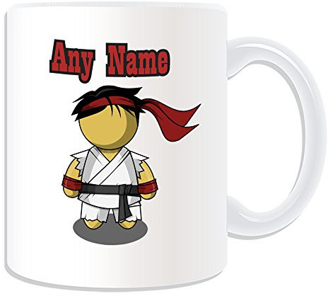 Regalo personalizado – Ryu Karate taza (deporte y diseño de Hobby, blanco) – cualquier nombre/mensaje en su único – arte marcial Street Fighter cinturón negro