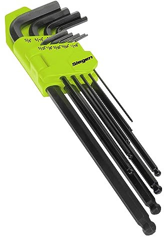 Siegen By Sealey 9pc Extra-Long Ball-End Allen Key Hex Set - Imperial - S01099, Silver