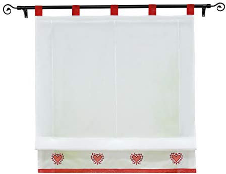 Joyswahl Voile Raffrollo Transparente Raffgardine mit Stickerei Herzen Muster »Eugenie« Schals Fenster Vorhänge BxH 60x155cm Rot mit Schlaufen 1er Pack