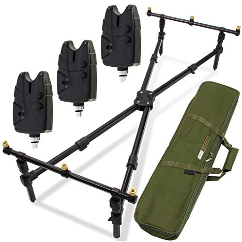 G8DS® Set Rod Pod Rutenhalter + luxuriöser Tragetasche inklusive 3 Bissanzeiger mit Lautstärke- und Tonregler Karpfen Angeln