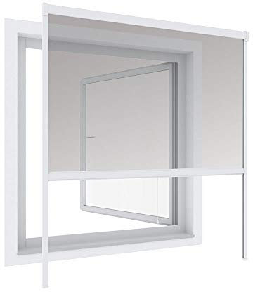 Windhager Fliegengitter Insektenschutz Rollo Fenster Netz 130x160cm Weiß PVC