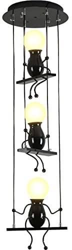 YOXANG Illuminazione a sospensione Camera da letto Creativo 3 Piccole persone Regolabile Luce a sospensione Sala da pranzo Ferro Cartone animato Bambola Lampadari LED Luci da soffitto E27 Base (Nero)