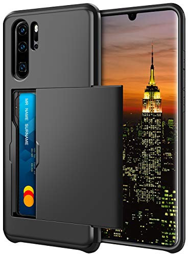 Coolden for Huawei P30 Pro Case Wallet Case Cover Armor Shockproof Protective Case Rubber Bumper Card Holder Slot Wallet Case Cover for Huawei P30 Pro Phone Case (Black)