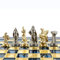 Manopoulos Spartan Warriors Schachspiel-Set, Messing und Nickel, blaues Schachbrett