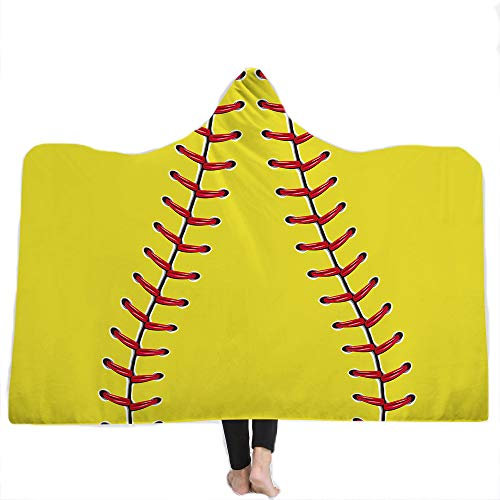 Chickw1 Decke mit Kapuze, Kuscheldecke 3D Baseball Basketball Fußball Sport Drucken Plüschdecke Hoodie für Erwachsene Kind Couch Sofa oder Bett (200x150cm,Softball)