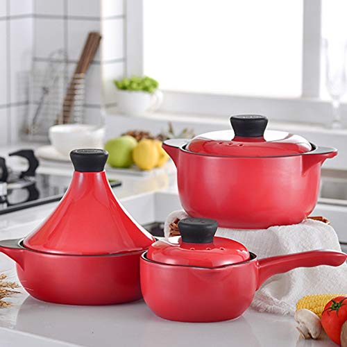 Casseruola In Ceramica Pentola Per Zuppa Ad Alta Temperatura Pentola Per Il Latte Pentola Bassa Tre Pezzi Rosso Cinese