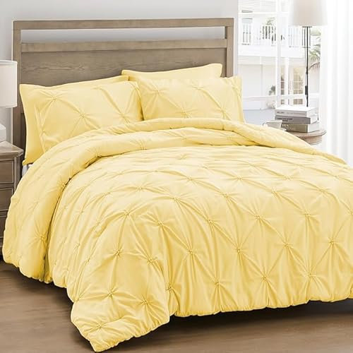 Luxury Alford Alexander Pin Tuck Pinch Pleat Duvet Quilt Cover Reversible Diamond Bedding Set With Matching Pillowcases Lemon Single 137cm x 200cm Approximate