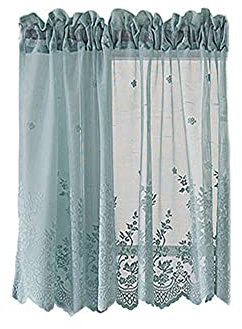 Betos Cortinas Cortas de la Mitad, Encaje pequeña Ventana Cortinas de Voile de la Cocina de la Mitad de Las Cortinas de la Ventana del Cuarto de baño de la cafetería (1 Paneles 74*90 CM-Azul)