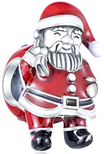 2025 Santa Claus Carry Gift Bag Charms, fits Pandora Christmas Bracelet, 925 Sterling Silver Red Enamel Santa Sending Christmas Beads Gifts, Father Present for Teen/Xmas