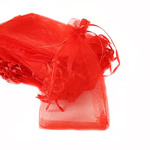 100 Stück Organza Säckchen Zum Befüllen,Organzabeutel Geschenkbeutel Kordelzug Säckchen Organzasäckchen für Festival Party Hochzeit Bonbonsbeutel,Schmuckbeutel Lavendel Geschenk Säckli,15x20cm Rot