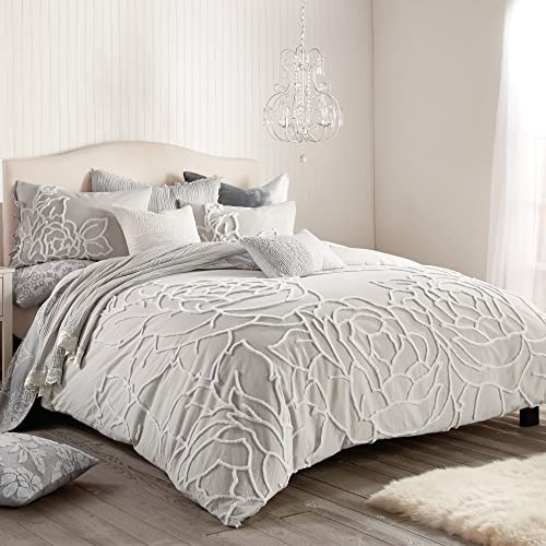 Peri Home Set copripiumino e federe, 100% cotone, 3 pezzi, per letto matrimoniale, in ciniglia grigia, rosa