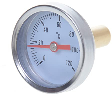Aqbau® Bimetall Thermometer Zeigerthermometer 0°C - 120°C inkl Tauchhülse 1/4 anlegethermometer thermometer heizung für Heizsysteme und Boiler Axial-Zeigerthermometer