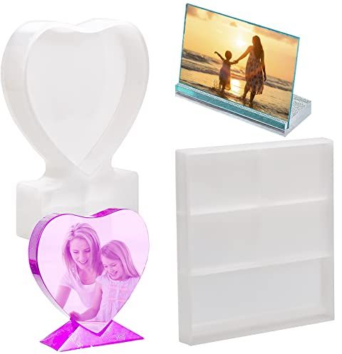 NATUCE 2Pièces Moule en Resine Epoxy pour Carde Photo Moule en Silicone en Forme de Coeur et Carrés, Cadres Photo Personnalisés pour Décorations d'anniversaire de Mariage Table, Artisanat