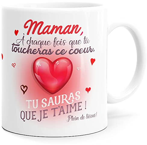 Luigi Collection Mug Maman Idée Cadeau Original Fête des Mères Tasse Message Amour Humour Femme Mère Parents pour Anniversaire Noël ou Plaisir. Je t’Aime Coeur Enfant. Souriez dès le Réveil