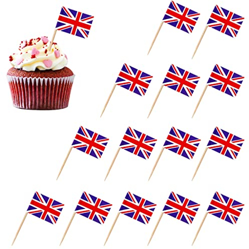 POPOYU 100 Stück England Fahne Zahnstocher,Flaggenpicker Britische,London Flagge Klein für Britische Party Deko,Aufkleber Flagge,Flaggen Zahnstocher Welt für EurovisionContest,Olympische CupcakeTopper