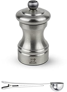 Peugeot Bistro Chef Manual Pepper Mill Gift Set Stainless Steel 10 cm - 4in - With Stainless Steel Spice Scoop/Bag Clip