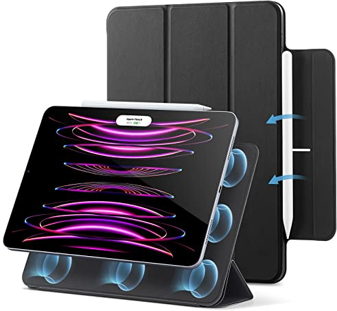 ESR für iPad Pro 12,9 Zoll Hülle 2022/2021/2020 (6./5./4. Generation), iPad Air 13 Zoll M3/M2 2025/2024 Hülle, Starke Magnetbefestigung, Trifold Ständerhülle, Volle Pencil 2Unterstützung Dunkelschwarz