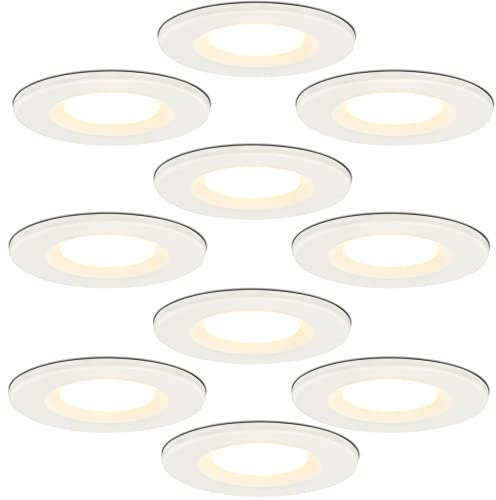 HOFTRONIC 10er Venezia - LED Einbaustrahler Flach 68mm Weiß - IP65 Wasserdicht, Spots Badezimmer, Küche und Wohnzimmer - 2700K Extra Warmweiß - Einbautiefe 45mm